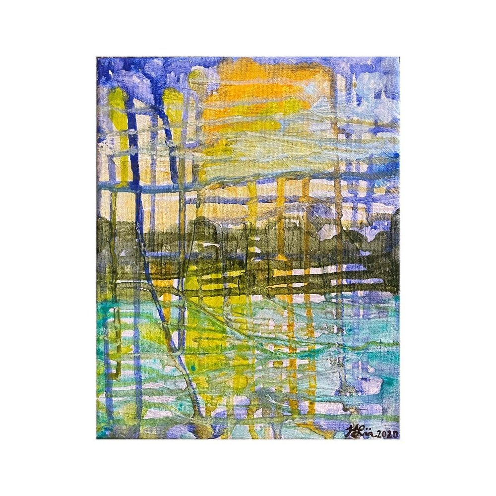 Sunset Drip Original Acrylic Painting Signed by Artist Wall Decor Art Sun Summer